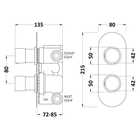 Hudson Reed Round Twin 2 Outlet Thermostatic Concealed Shower Valve With Diverter Chrome RNDTW02 LD