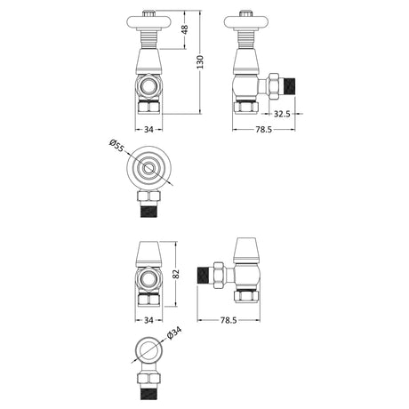 Hudson Reed Camden Angled Traditional Thermostatic Radiator Valves Pack With Lockshield RV203 LD
