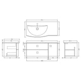 Hudson Reed Sarenna 1000mm LH Wall Hung 2 Drawer Vanity Unit, Basin & Door Dove Grey SAR202L LD