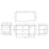 Hudson Reed Sarenna 1000mm LH Wall Hung 2 Drawer Vanity Unit & Marble Worktop, Basin & Door Dove Grey SAR205L LD