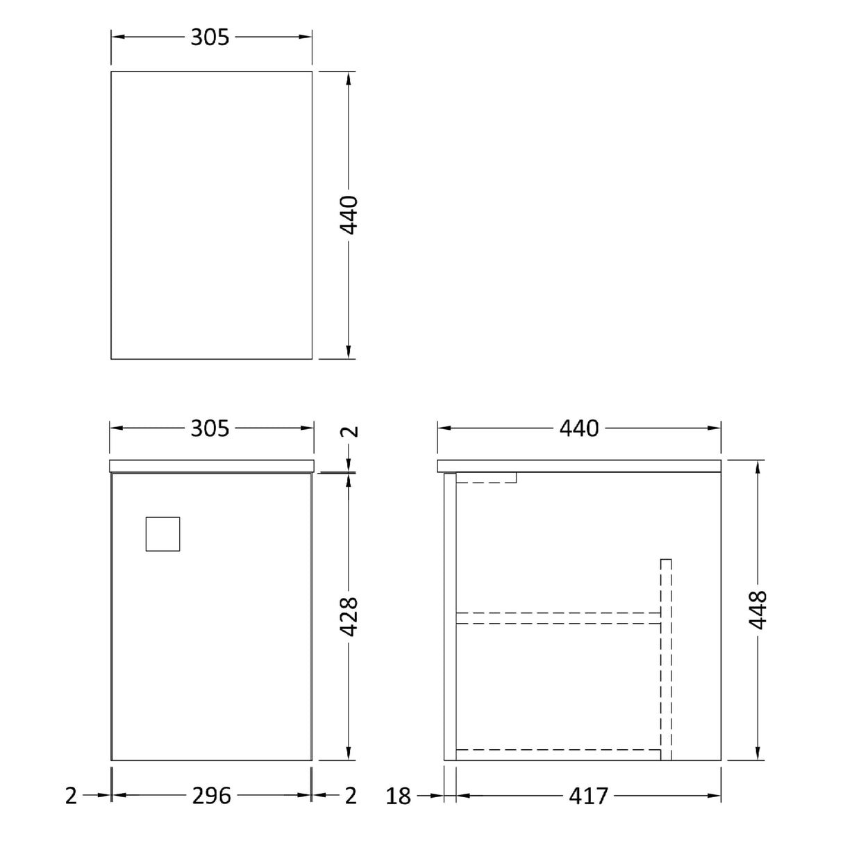 Hudson Reed Sarenna 1 Door Wall Mounted Side Unit W305 x D440mm Mineral Blue SAR360 LD