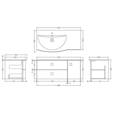 Hudson Reed Sarenna 1000mm LH Wall Hung 2 Drawer Vanity Unit, Basin & Door Hunter Green SAR802L LD