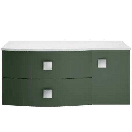 Hudson Reed Sarenna 1000mm LH Wall Hung 2 Drawer Vanity Unit & Marble Worktop, Basin & Door Hunter Green SAR803L
