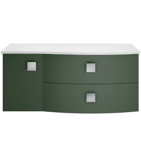 Hudson Reed Sarenna 1000mm RH Wall Hung 2 Drawer Vanity Unit & Marble Worktop, Basin & Door Hunter Green SAR803R