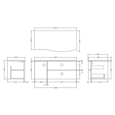 Hudson Reed Sarenna 1000mm RH Wall Hung 2 Drawer Vanity Unit & Marble Worktop, Basin & Door Hunter Green SAR803R LD