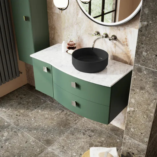 Hudson Reed Sarenna 1000mm RH Wall Hung 2 Drawer Vanity Unit & Marble Worktop, Basin & Door Hunter Green SAR803R LS1