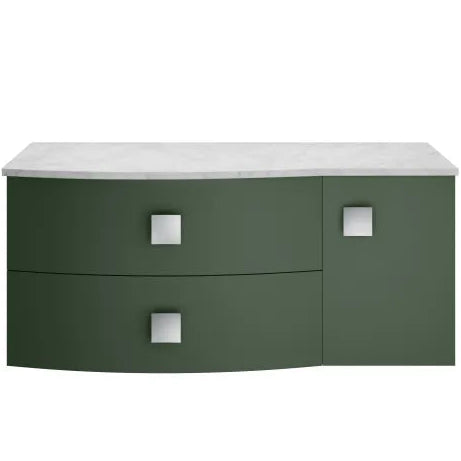 Hudson Reed Sarenna 1000mm LH Wall Hung 2 Drawer Vanity Unit & Marble Worktop, Basin & Door Hunter Green SAR805L