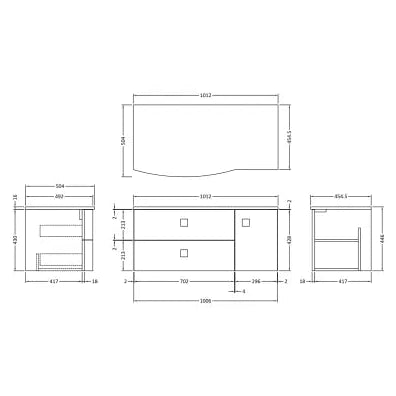 Hudson Reed Sarenna 1000mm LH Wall Hung 2 Drawer Vanity Unit & Marble Worktop, Basin & Door Hunter Green SAR805L LD