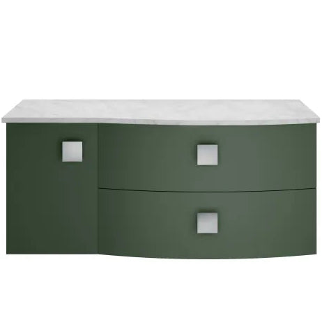 Hudson Reed Sarenna 1000mm RH Wall Hung 2 Drawer Vanity Unit & Marble Worktop, Basin & Door Hunter Green SAR805R