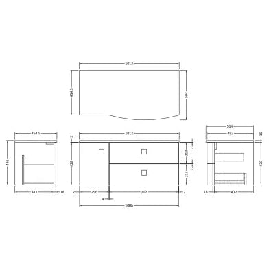 Hudson Reed Sarenna 1000mm RH Wall Hung 2 Drawer Vanity Unit & Marble Worktop, Basin & Door Hunter Green SAR805R LD