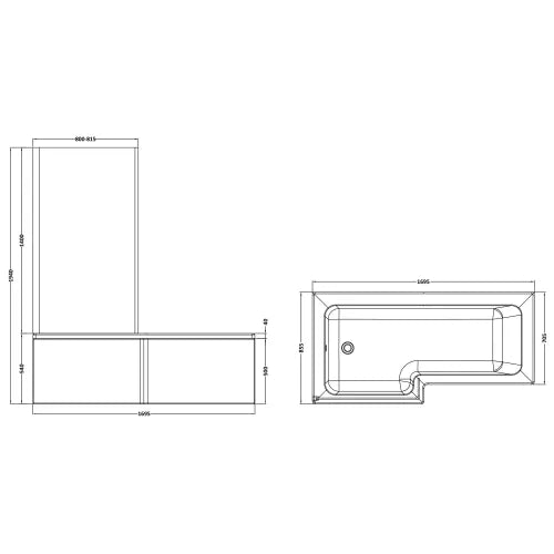 Nuie L-Shaped Shower Bath With Bath Screen & Acrylic Front Bath Panel White SBATH05 LD