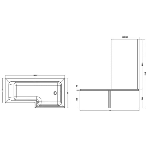 Nuie L-Shaped Shower Bath With Bath Screen & Acrylic Front Bath Panel White SBATH06 LD
