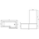 Nuie L-Shaped Shower Bath With Bath Screen & Acrylic Front Bath Panel White SBATH06 LD