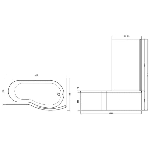 Nuie B-Shaped Shower Bath With Bath Screen & Acrylic Front Bath Panel White SBATH08 LD
