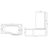 Nuie B-Shaped Shower Bath With Bath Screen & Acrylic Front Bath Panel White SBATH08 LD