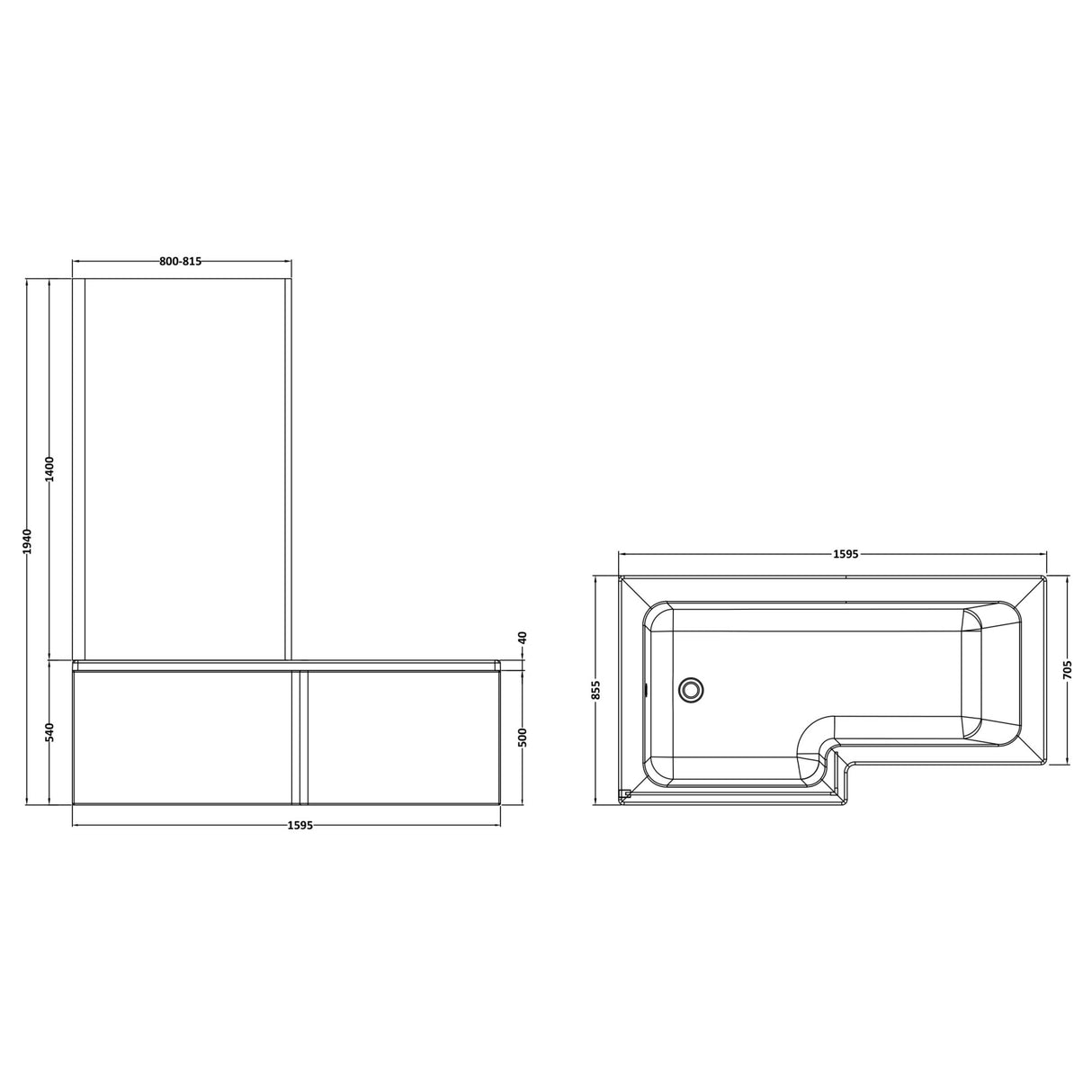 Nuie L-Shaped Shower Bath With Bath Screen & Acrylic Front Bath Panel White SBATH13 LD