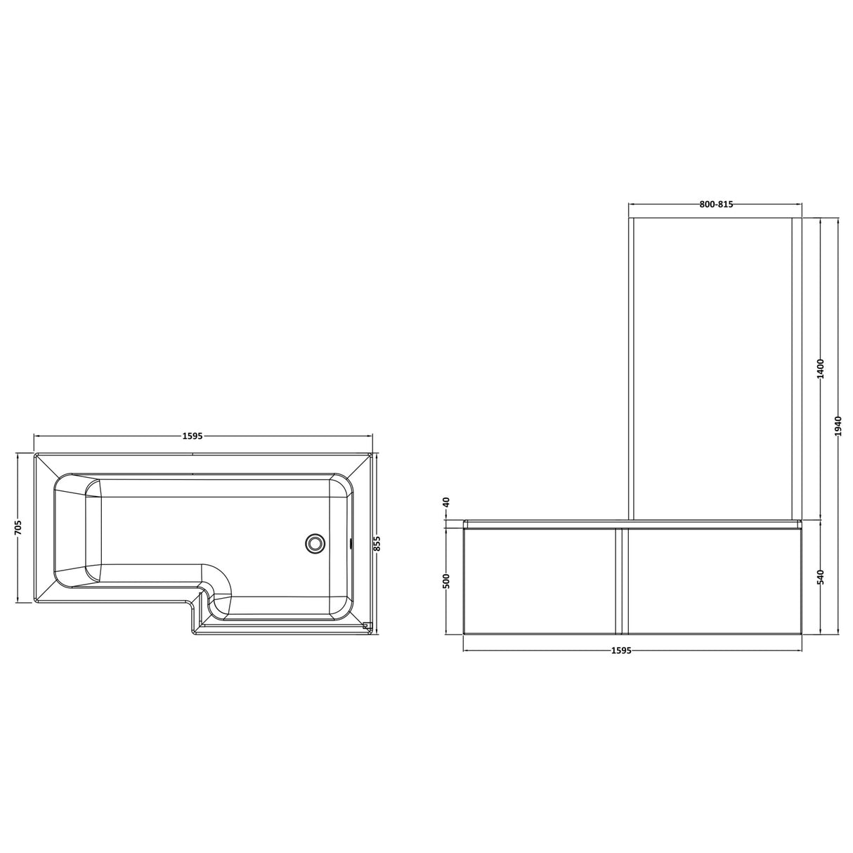 Nuie L-Shaped Shower Bath With Bath Screen & Acrylic Front Bath Panel White SBATH14 LD