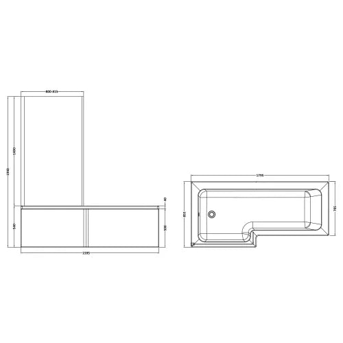 Nuie L-Shaped Shower Bath With Bath Screen & Acrylic Front Bath Panel White SBATH15 LD