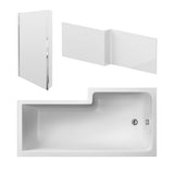 Nuie L-Shaped Shower Bath With Bath Screen & Acrylic Front Bath Panel White SBATH15