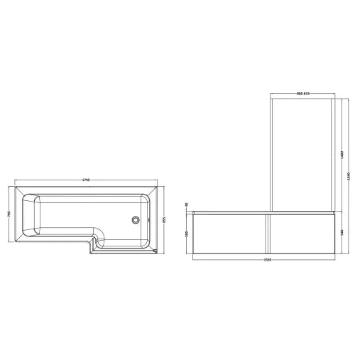Nuie L-Shaped Shower Bath With Bath Screen & Acrylic Front Bath Panel White SBATH16 LD