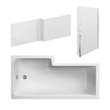 Nuie L-Shaped Shower Bath With Bath Screen & Acrylic Front Bath Panel White SBATH16