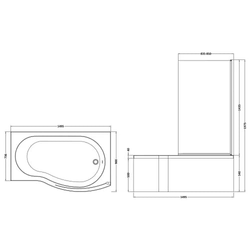 Nuie B-Shaped Shower Bath With Bath Screen & Acrylic Front Bath Panel White SBATH21 LD