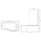 Nuie B-Shaped Shower Bath With Bath Screen & Acrylic Front Bath Panel White SBATH21 LD