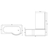 Nuie P-Shaped Shower Bath With Bath Screen & Acrylic Front Bath Panel White SBATH23 LD
