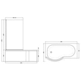 Nuie P-Shaped Shower Bath With Bath Screen & Acrylic Front Bath Panel White SBATH24 LD