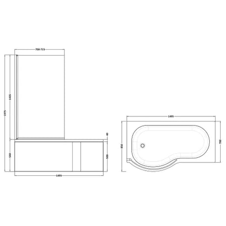 Nuie P-Shaped Shower Bath With Bath Screen & Acrylic Front Bath Panel White SBATH24 LD