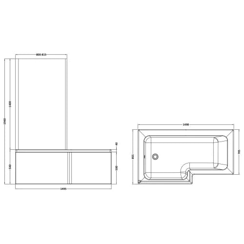 Nuie L-Shaped Shower Bath With Bath Screen & Acrylic Front Bath Panel White SBATH28 LD