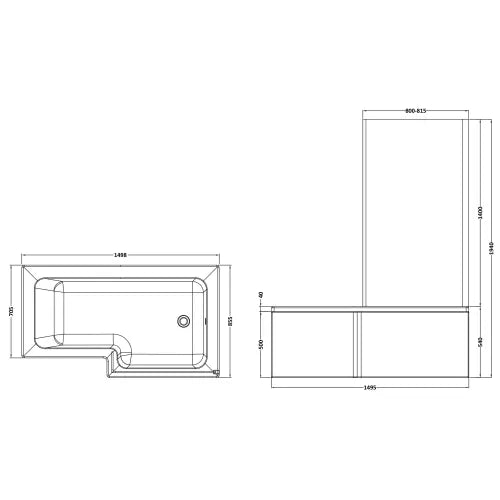 Nuie L-Shaped Shower Bath With Bath Screen & Acrylic Front Bath Panel White SBATH29 LD