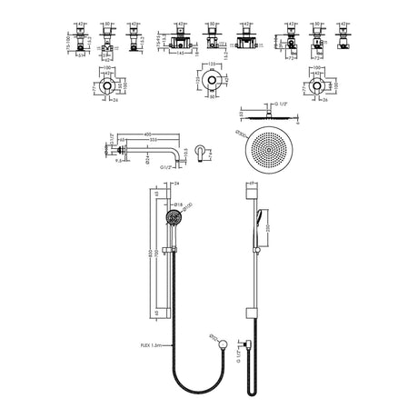Nuie Arvan Round 2 Outlet Thermostatic Shower Set With Diverter Chrome SBR128ST2 LD