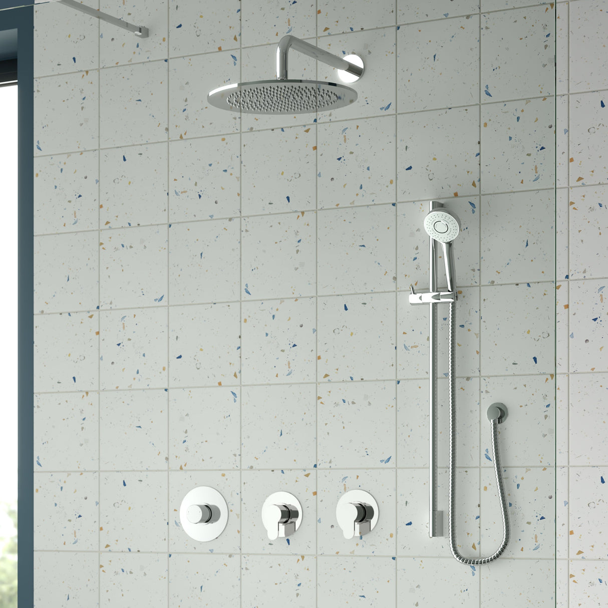 Nuie Arvan Round 2 Outlet Thermostatic Shower Set With Diverter Chrome SBR128ST2 LS1