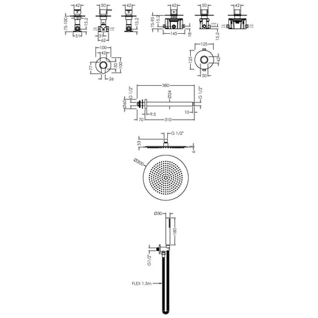 Nuie Arvan Round 2 Outlet Thermostatic Shower Set With Stop Valves Chrome SBR131ST2 LD
