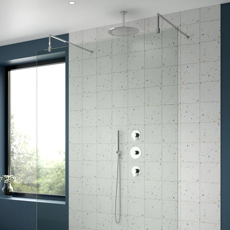 Nuie Arvan Round 2 Outlet Thermostatic Shower Set With Stop Valves Chrome SBR131ST2 LS1