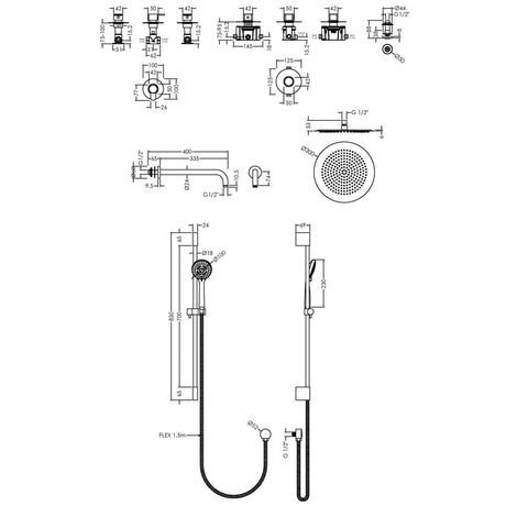 Nuie Arvan Round 3 Outlet Thermostatic Shower Set With Stop Valves Chrome SBR134ST3 LD