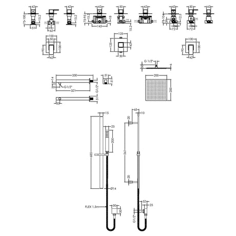 Nuie Windon Square 2 Outlet Thermostatic Shower Set With Diverter Chrome SBS129ST2 LD