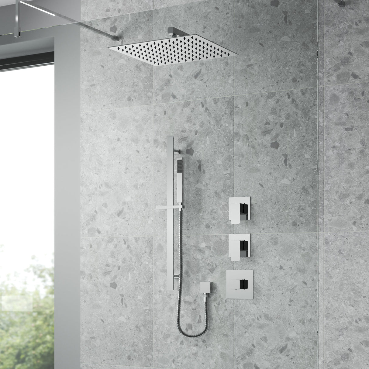 Nuie Windon Square 2 Outlet Thermostatic Shower Set With Diverter Chrome SBS129ST2 LS1