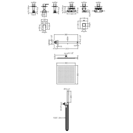 Nuie Windon Square 2 Outlet Thermostatic Shower Set With Stop Valves Chrome SBS130ST2 LD