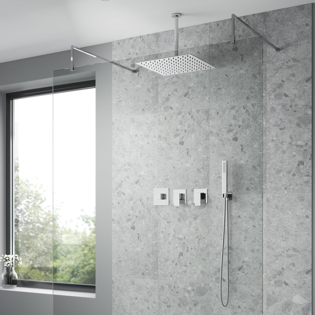 Nuie Windon Square 2 Outlet Thermostatic Shower Set With Stop Valves Chrome SBS130ST2 LS1
