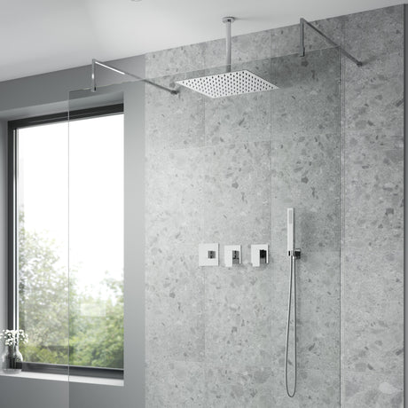 Nuie Windon Square 2 Outlet Thermostatic Shower Set With Stop Valves Chrome SBS130ST2 LS1