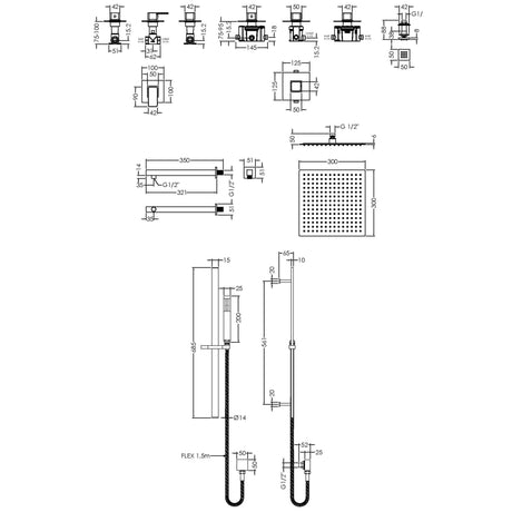 Nuie Windon Square 3 Outlet Thermostatic Shower Set With Stop Valves Chrome SBS135ST3 LD