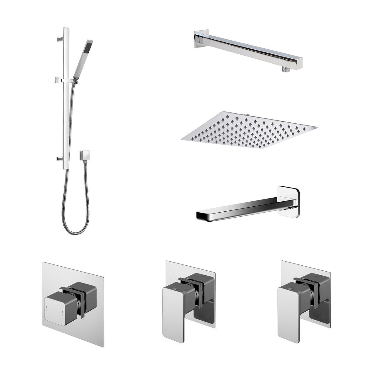 Nuie Windon Square 3 Outlet Thermostatic Shower & Bath Set With Diverter Chrome SBS137ST3_1