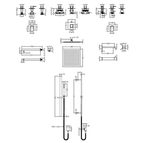 Nuie Windon Square 3 Outlet Thermostatic Shower & Bath Set With Diverter Chrome SBS137ST3 LD