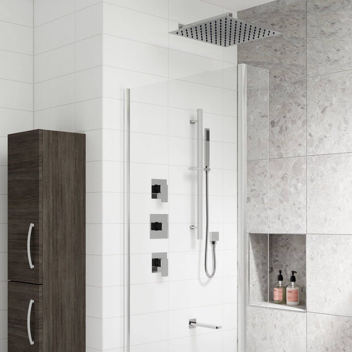 Nuie Windon Square 3 Outlet Thermostatic Shower & Bath Set With Diverter Chrome SBS137ST3 LS1