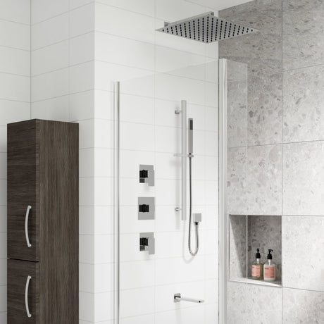 Nuie Windon Square 3 Outlet Thermostatic Shower & Bath Set With Diverter Chrome SBS137ST3 LS1