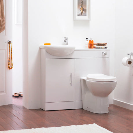 Nuie Sienna Toilet & Basin Suite W903mm - 1 Door Vanity Unit Gloss White SIE002 LS