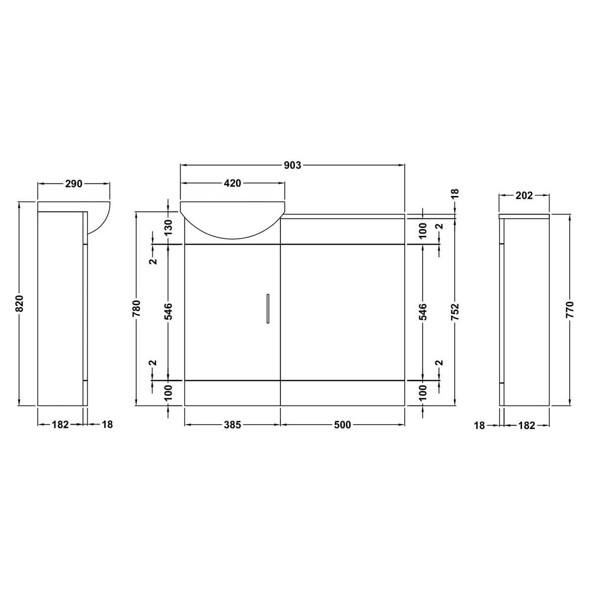 Nuie Sienna Toilet & Basin Suite W903mm - 1 Door Vanity Unit Gloss White SIE002 LD