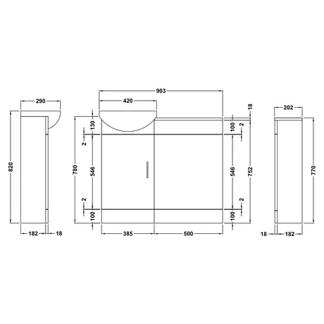 Nuie Sienna Toilet & Basin Suite W903mm - 1 Door Vanity Unit Gloss White SIE002 LD